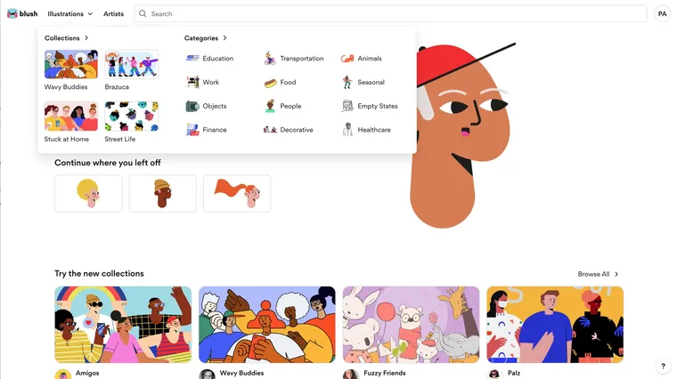 Categories drop open