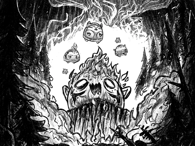 Forest spirit, mouth open wide
