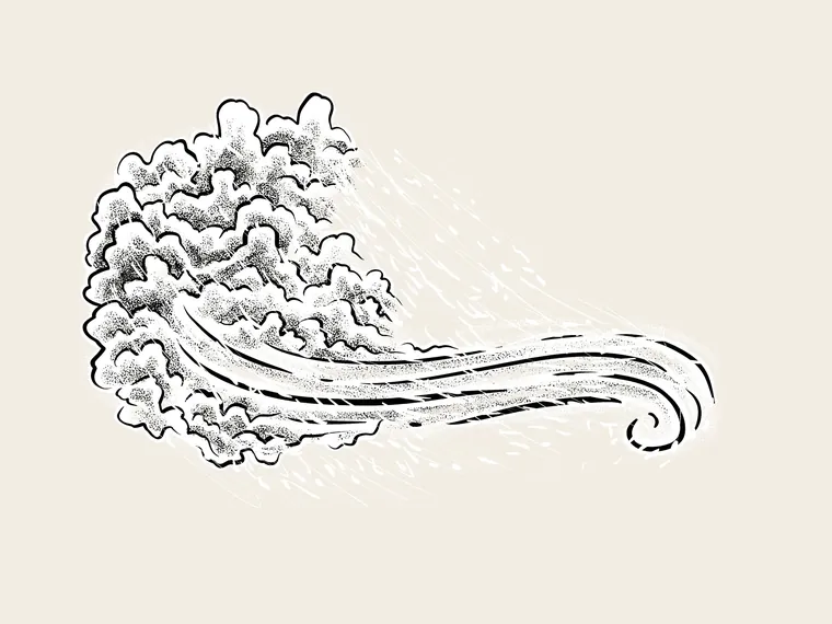 The hailstorm curls in