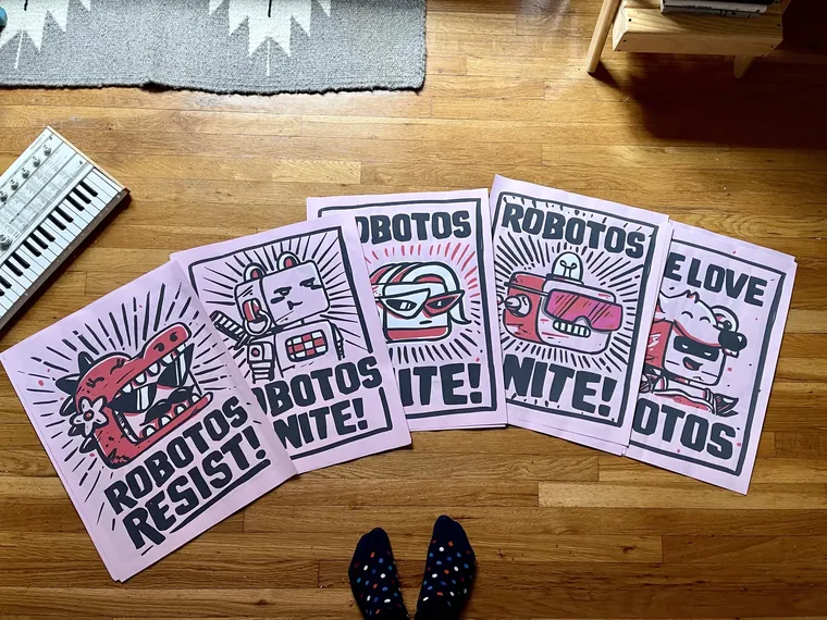 All five prints on the floor